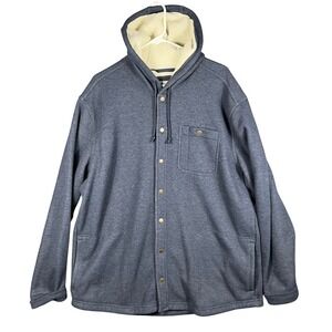 LL Bean‎ Mens Fleece Lined Hooded Snap Front Jacket XL Reg Navy Blue Thermal